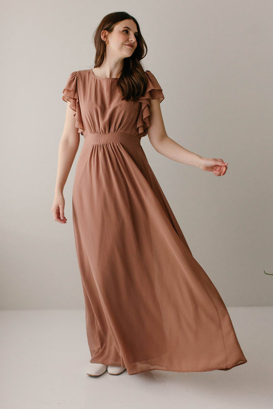 Valencia Flutter Sleeve Chiffon Maxi Dress