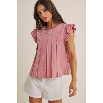 Blush Pleated Ruffle Sleeve Top
