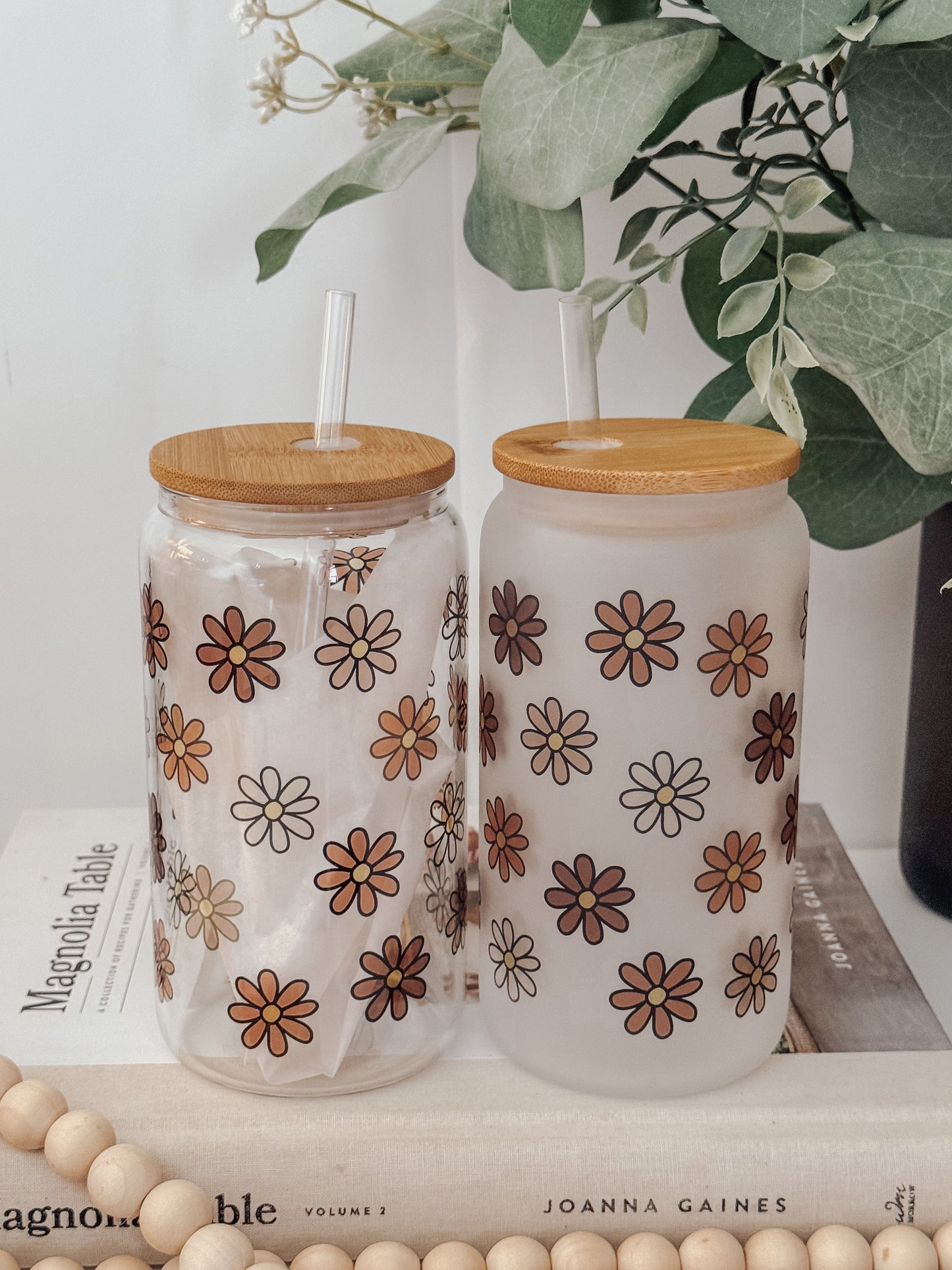 Fall Daisies 16oz Glass Can Cup