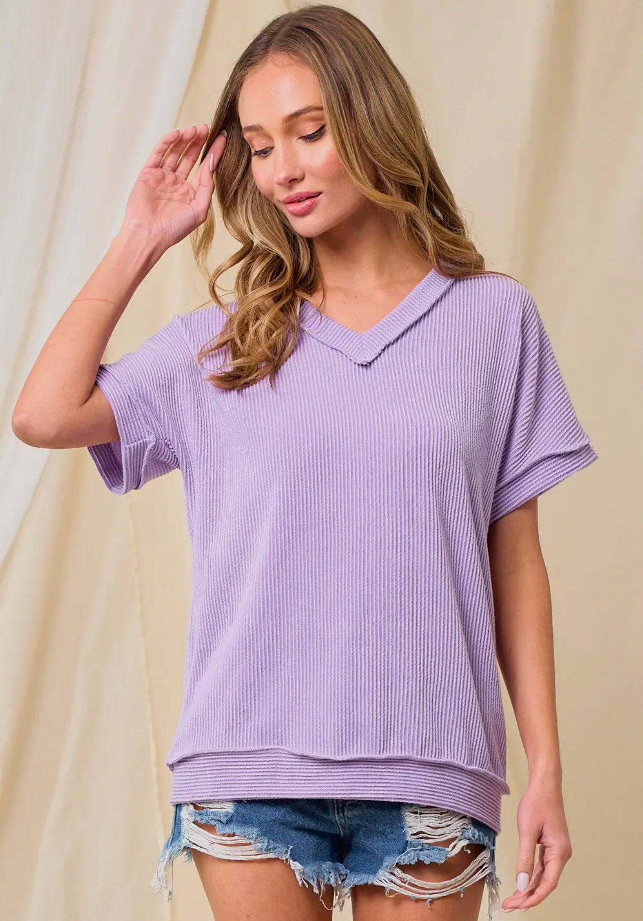 Perfect Everyday Ribbed Top In Purple