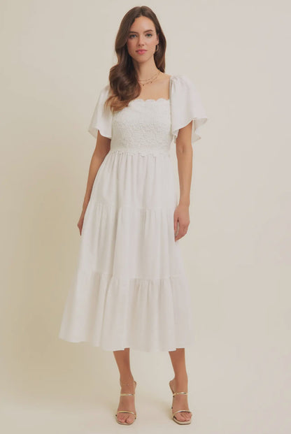 Layla Crochet Midi Dress (White)