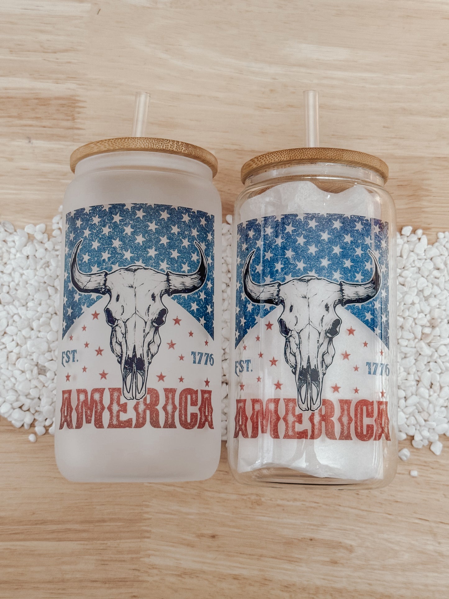 Patriotic American 16oz Glass Can Cup