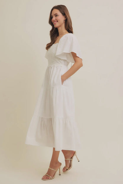 Layla Crochet Midi Dress (White)