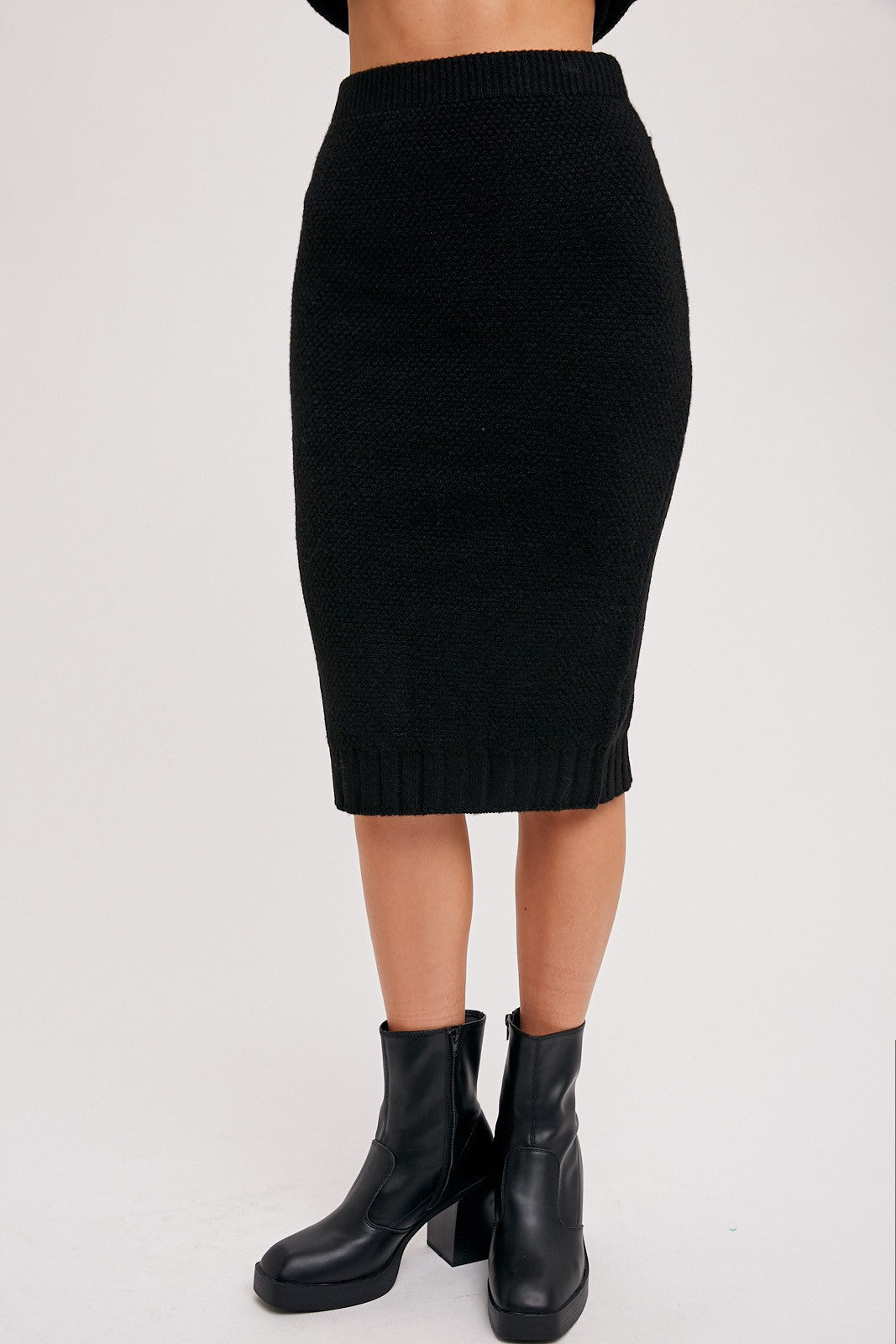 Black Sweater Knit Midi Skirt