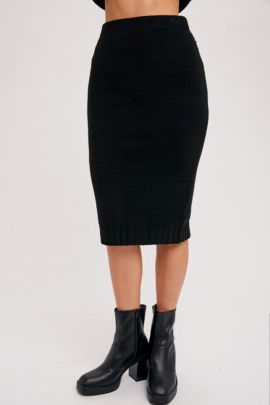Black Sweater Knit Midi Skirt