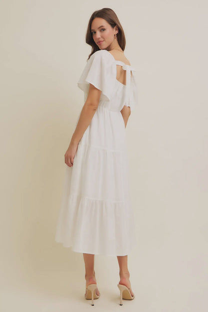 Layla Crochet Midi Dress (White)