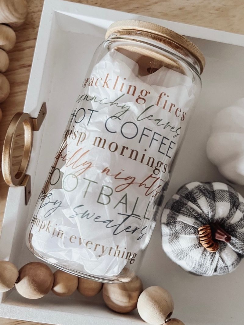 All Things Fall 16 oz Glass Can Cup