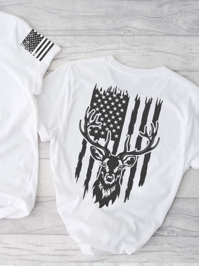 Distressed Flag and Buck Hunting White T-Shirt