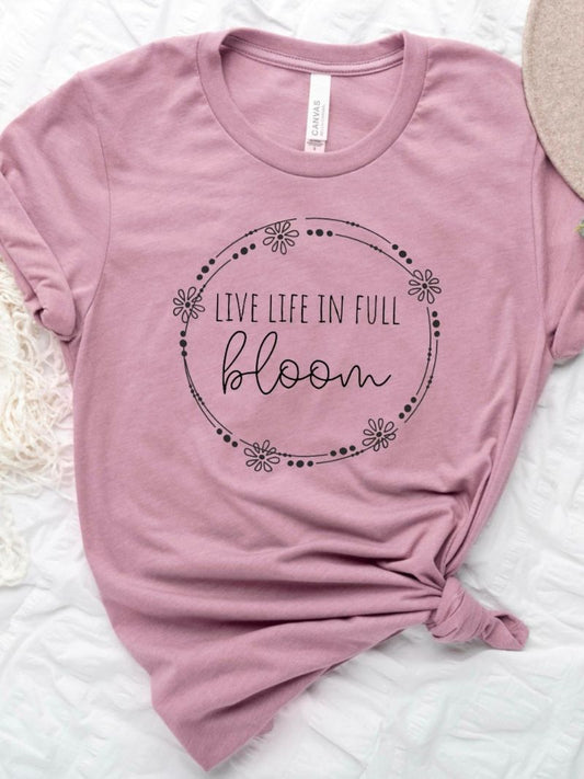 Live Life In Full Bloom Heather Orchid T-Shirt