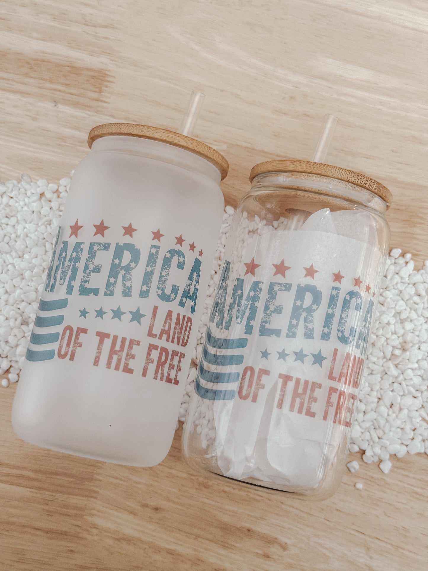 America Land Of The Free 16oz Glass Can Cup