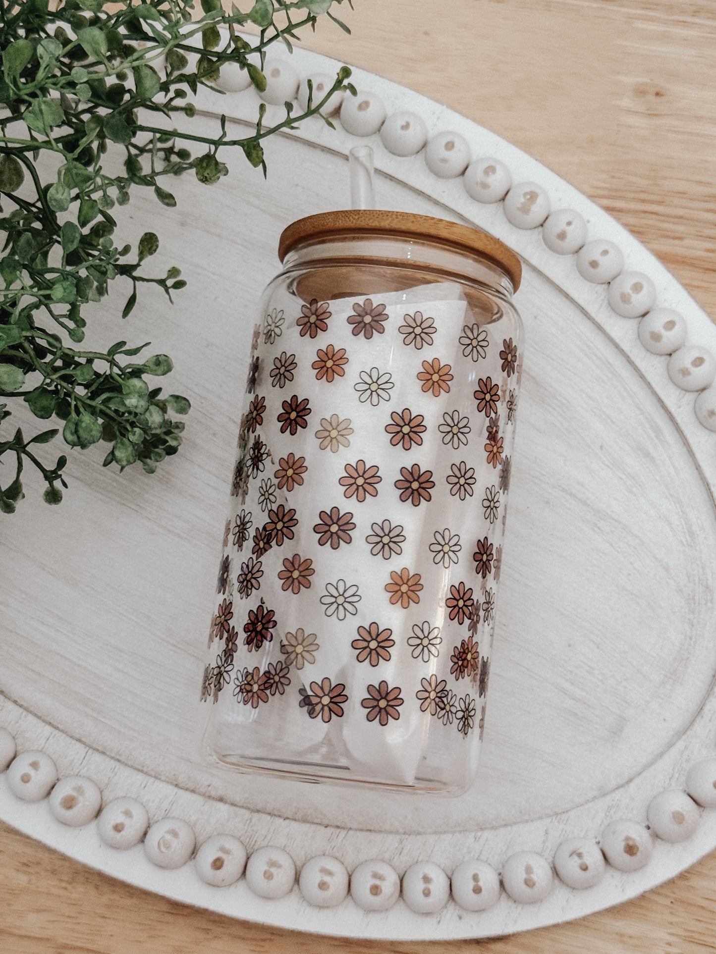 Mini Fall Daisies 16oz Glass Can Cup