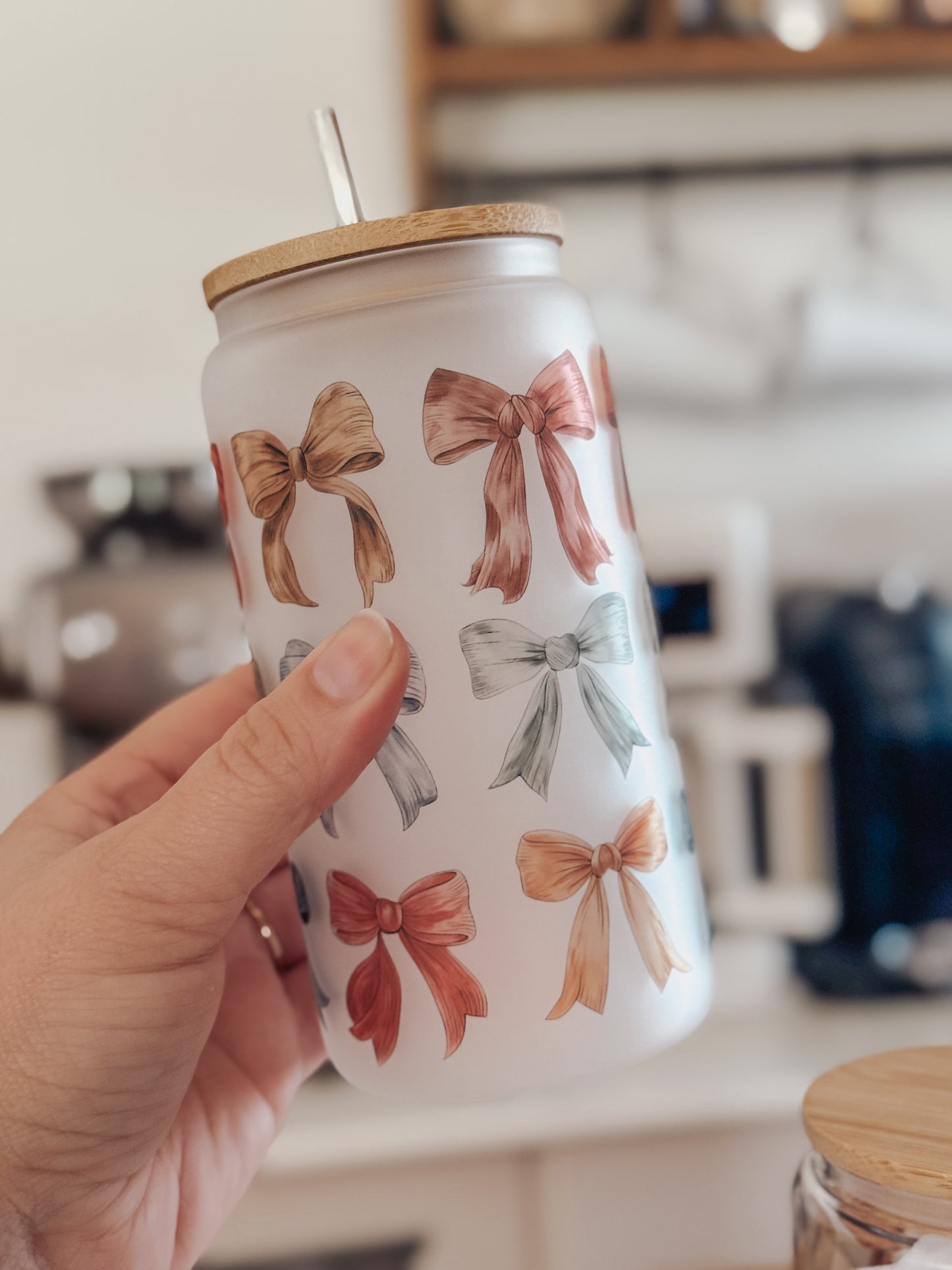 Fall Bows 16oz Glass Can Cup