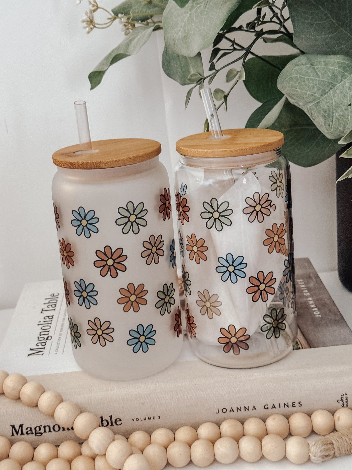 Cozy Fall Daisies 16oz Glass Can Cup