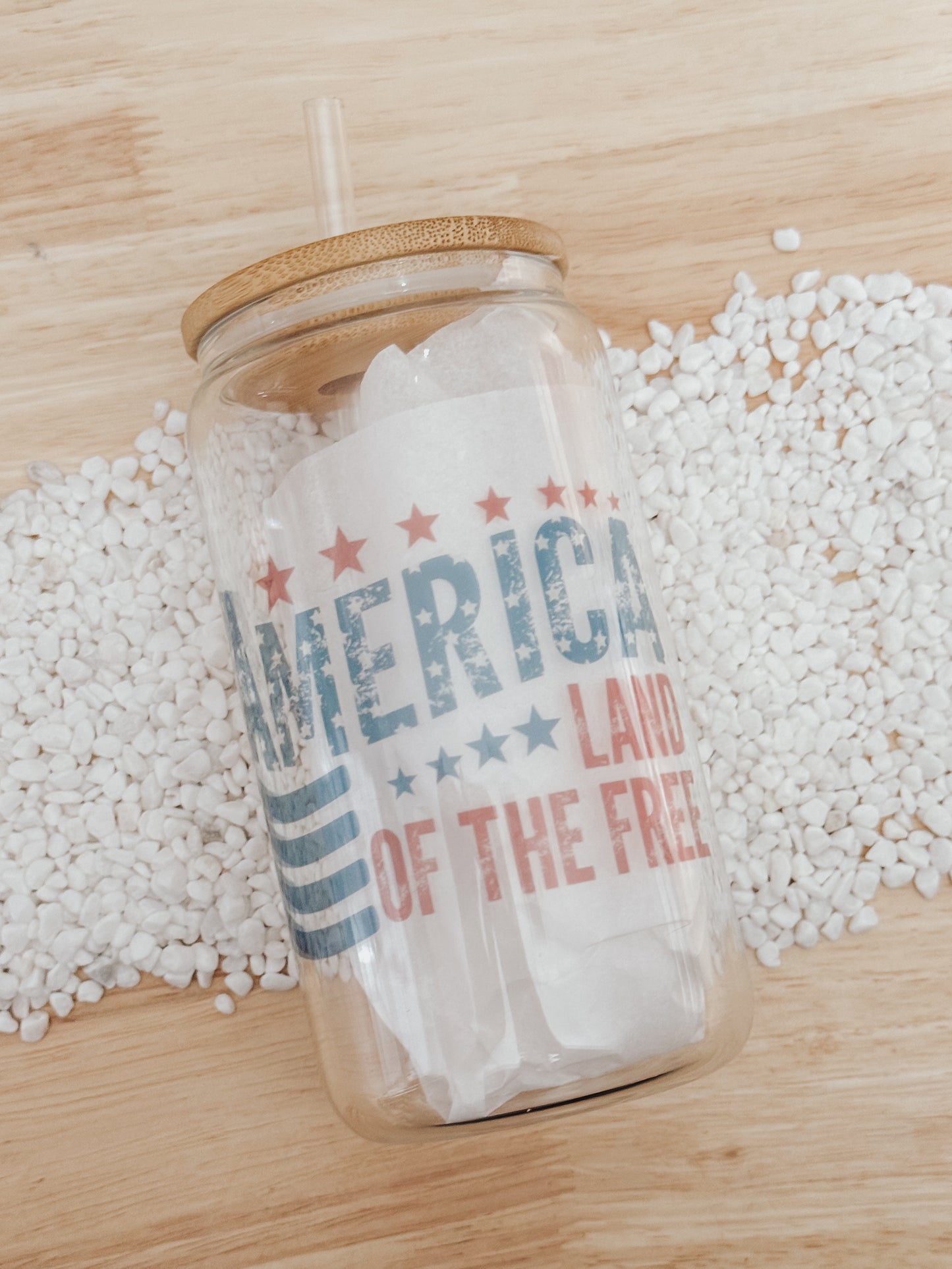 America Land Of The Free 16oz Glass Can Cup