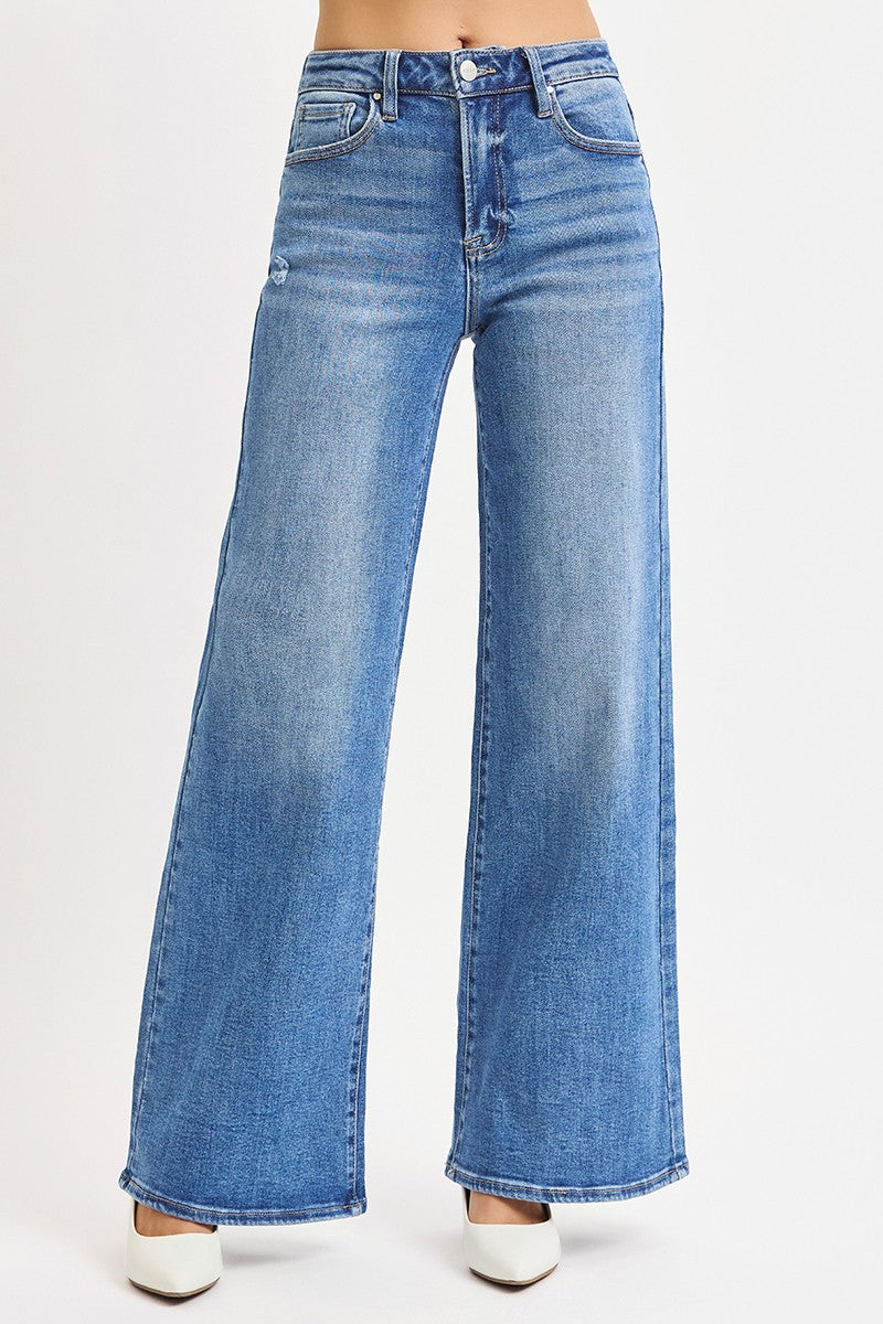 High Rise Wide Leg Jeans Medium Wash