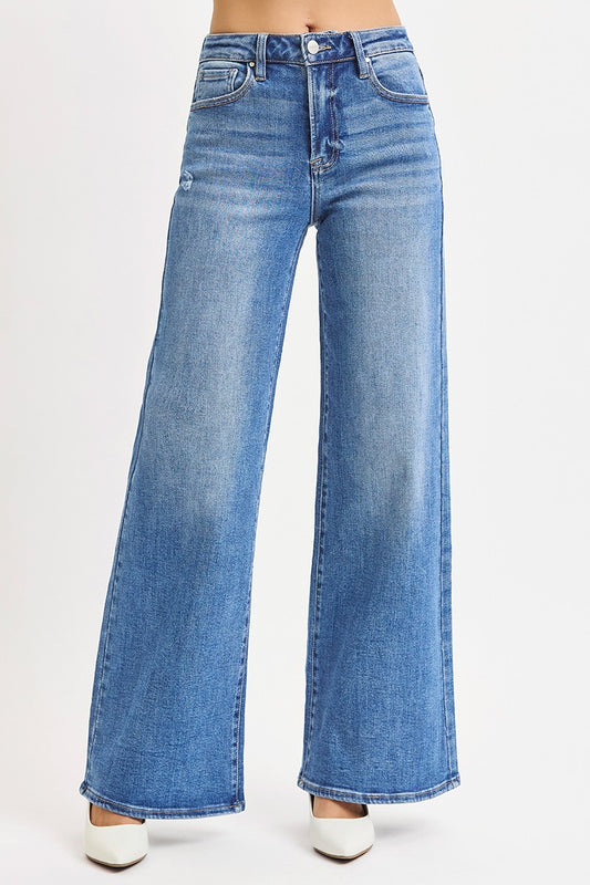 High Rise Wide Leg Jeans Medium Wash