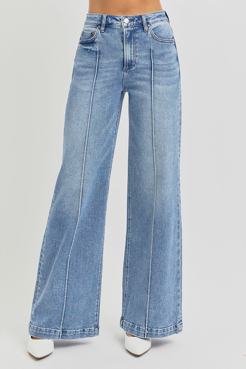 High Waist Wide Leg Pintuck Detailed Jeans