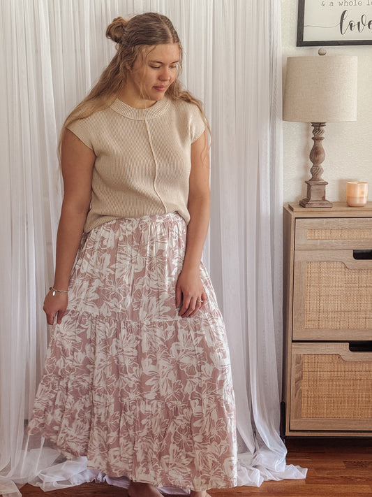 Ivy Lilac Floral Print Maxi Length Skirt with Pockets