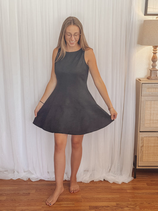 The Celeste Suede Mini Black Dress