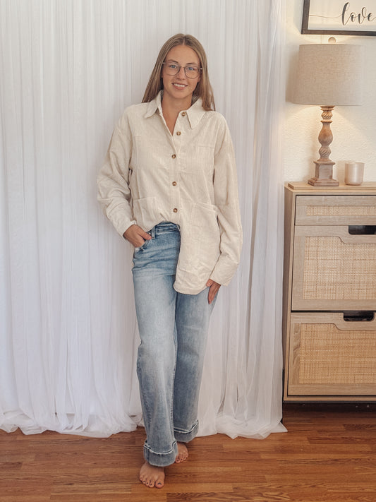 Classic Corduroy Shacket With Pockets