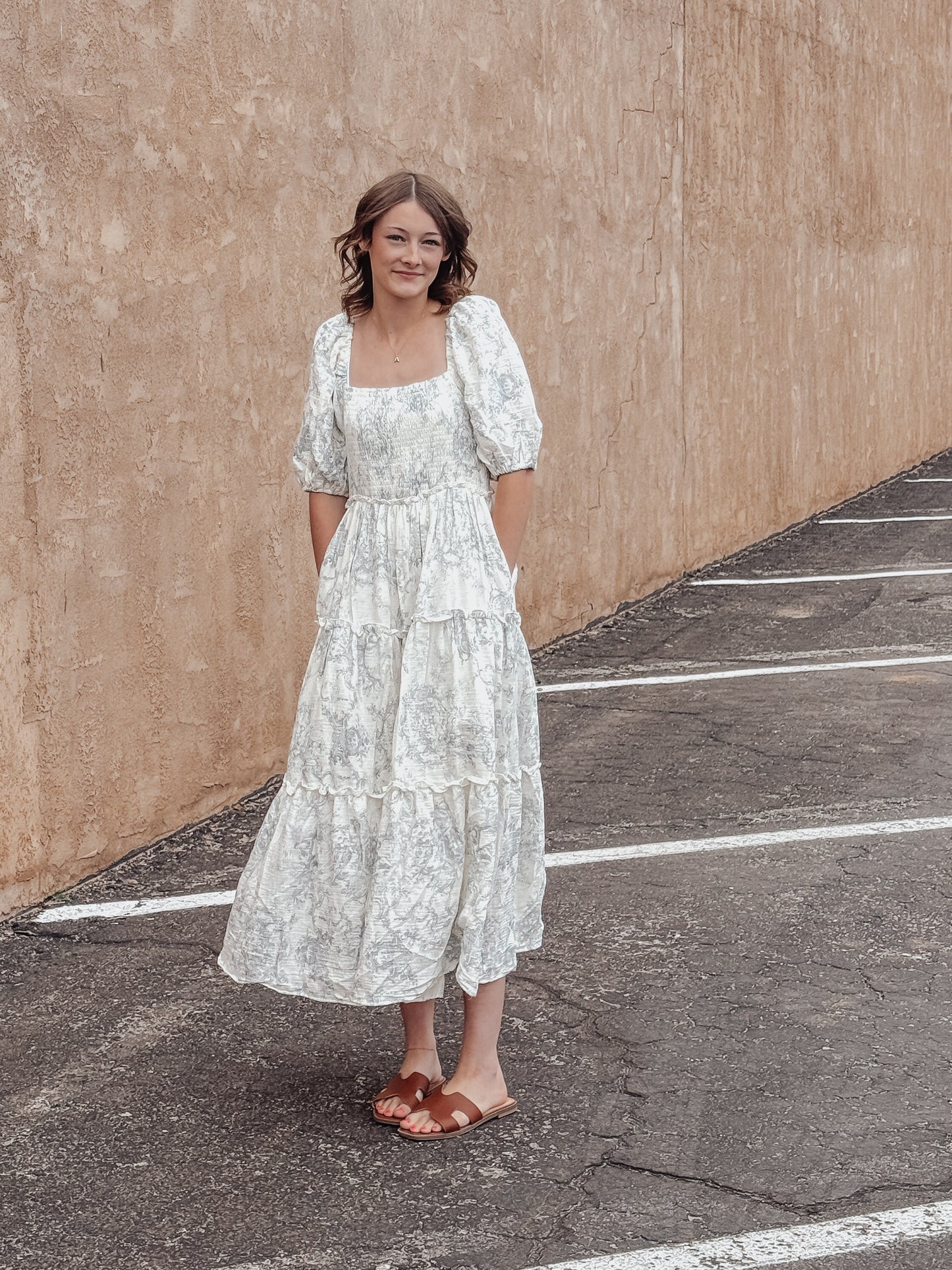 Hattie Puff Blue Vintage Print Tiered Maxi Dress