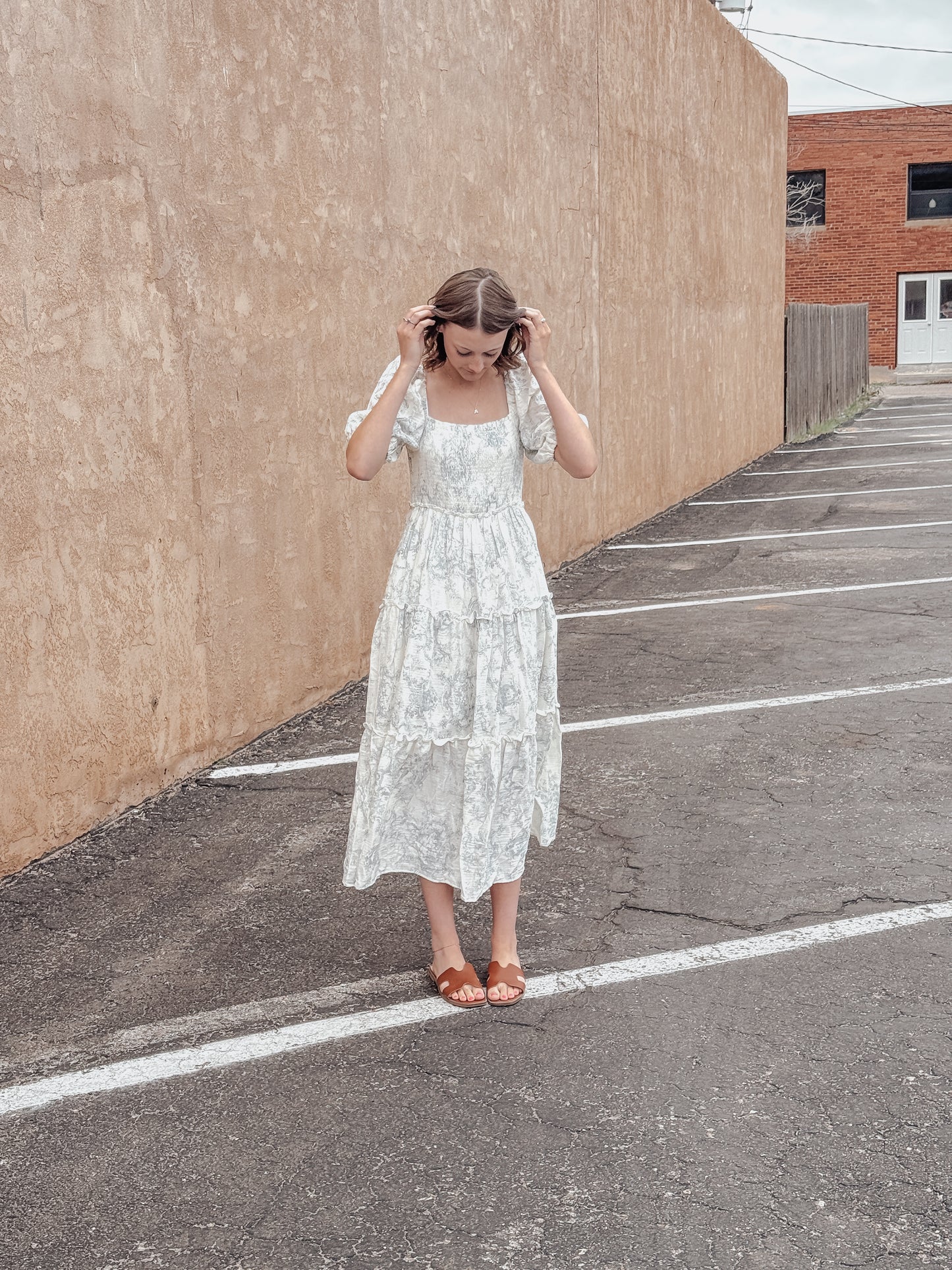 Hattie Puff Blue Vintage Print Tiered Maxi Dress