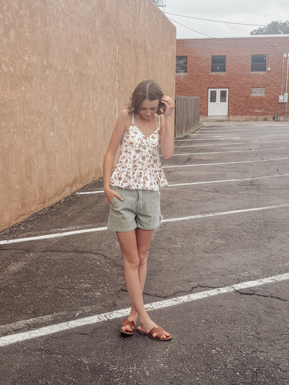 Olive Denim High Rise Shorts