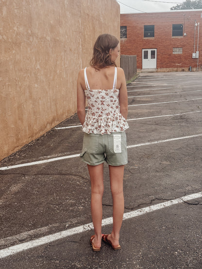 Olive Denim High Rise Shorts