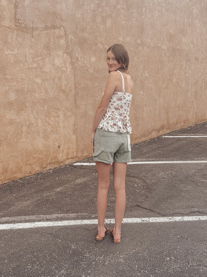 Olive Denim High Rise Shorts