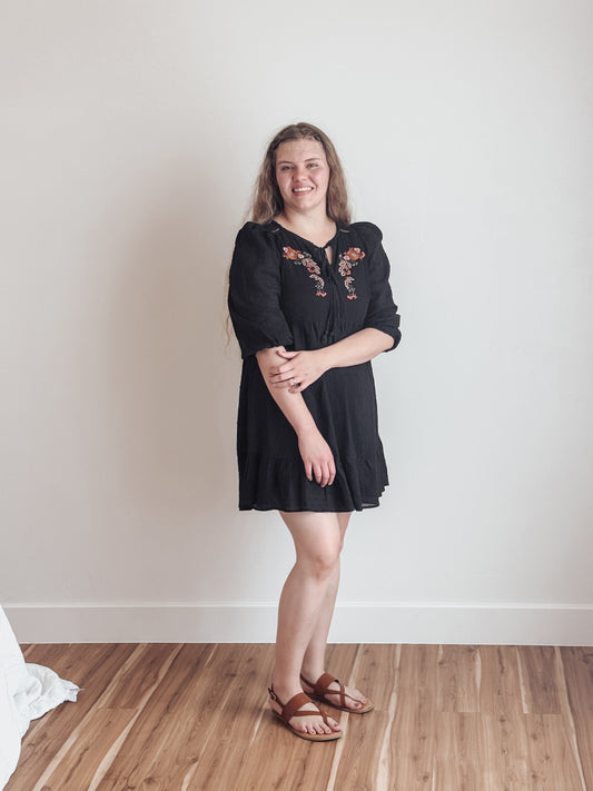 Embroidered Ruffled Baby Doll Dress