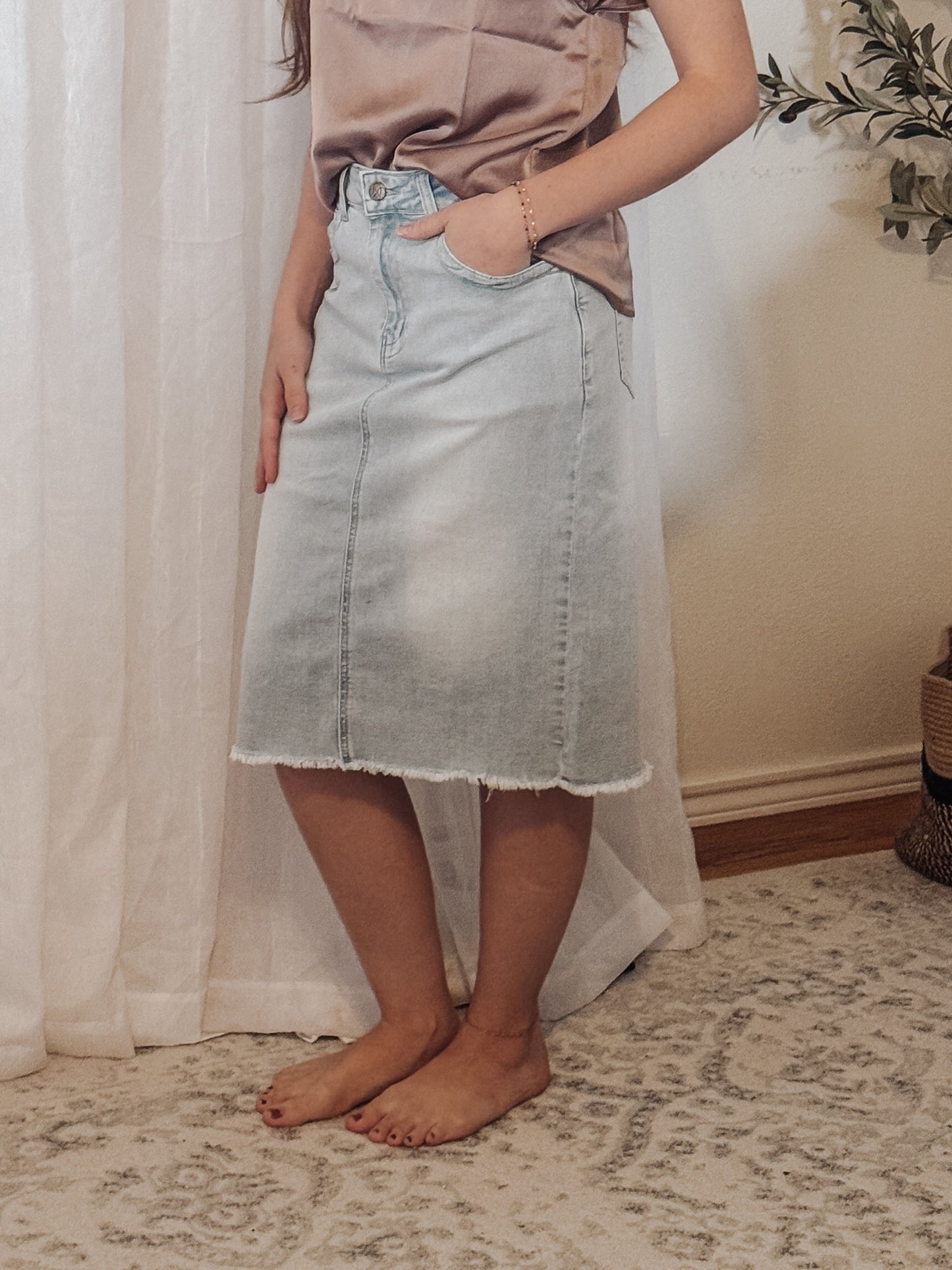 Lily Light Denim Knee Length Skirt
