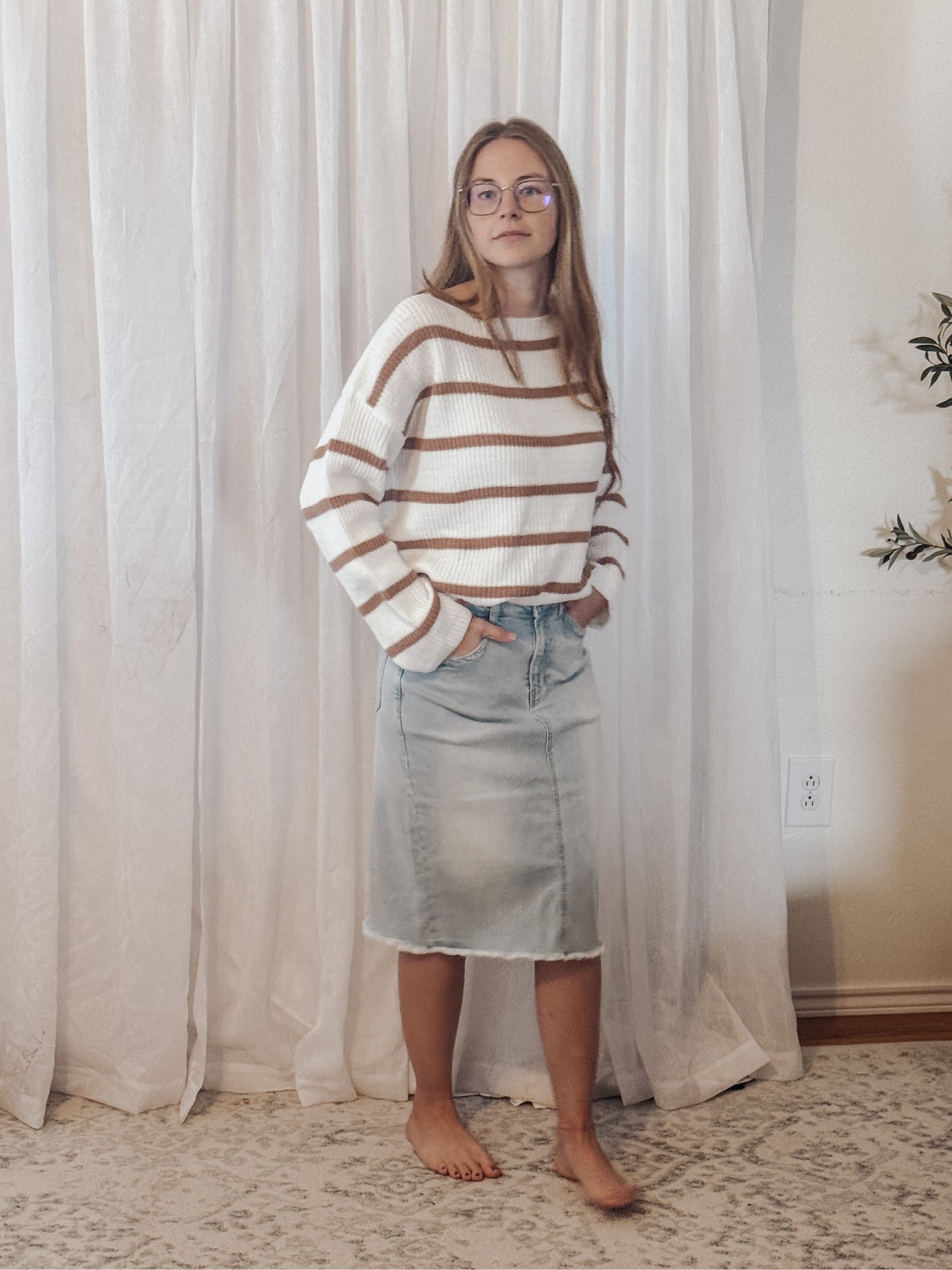 Lily Light Denim Knee Length Skirt