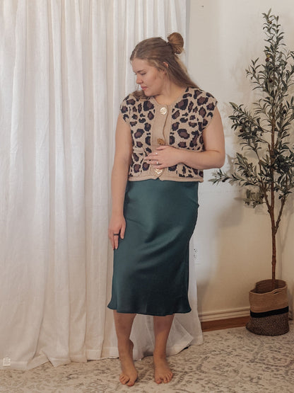 Satin Midi Skirt in Emerald Green