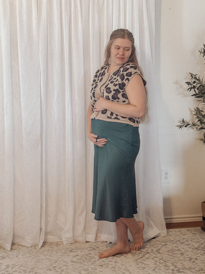 Satin Midi Skirt in Emerald Green
