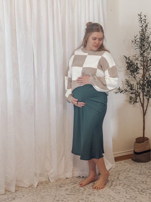 Satin Midi Skirt in Emerald Green