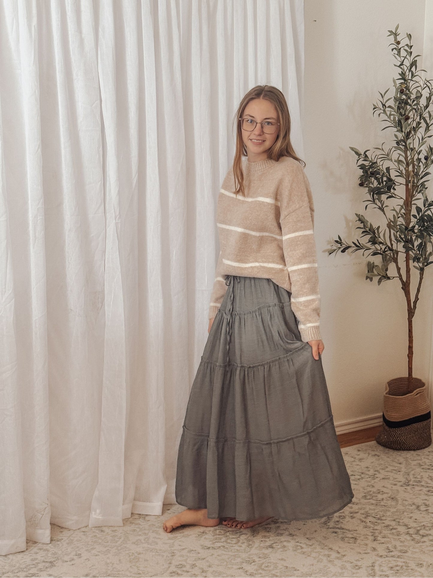 Tiered Maxi Skirt in Olive