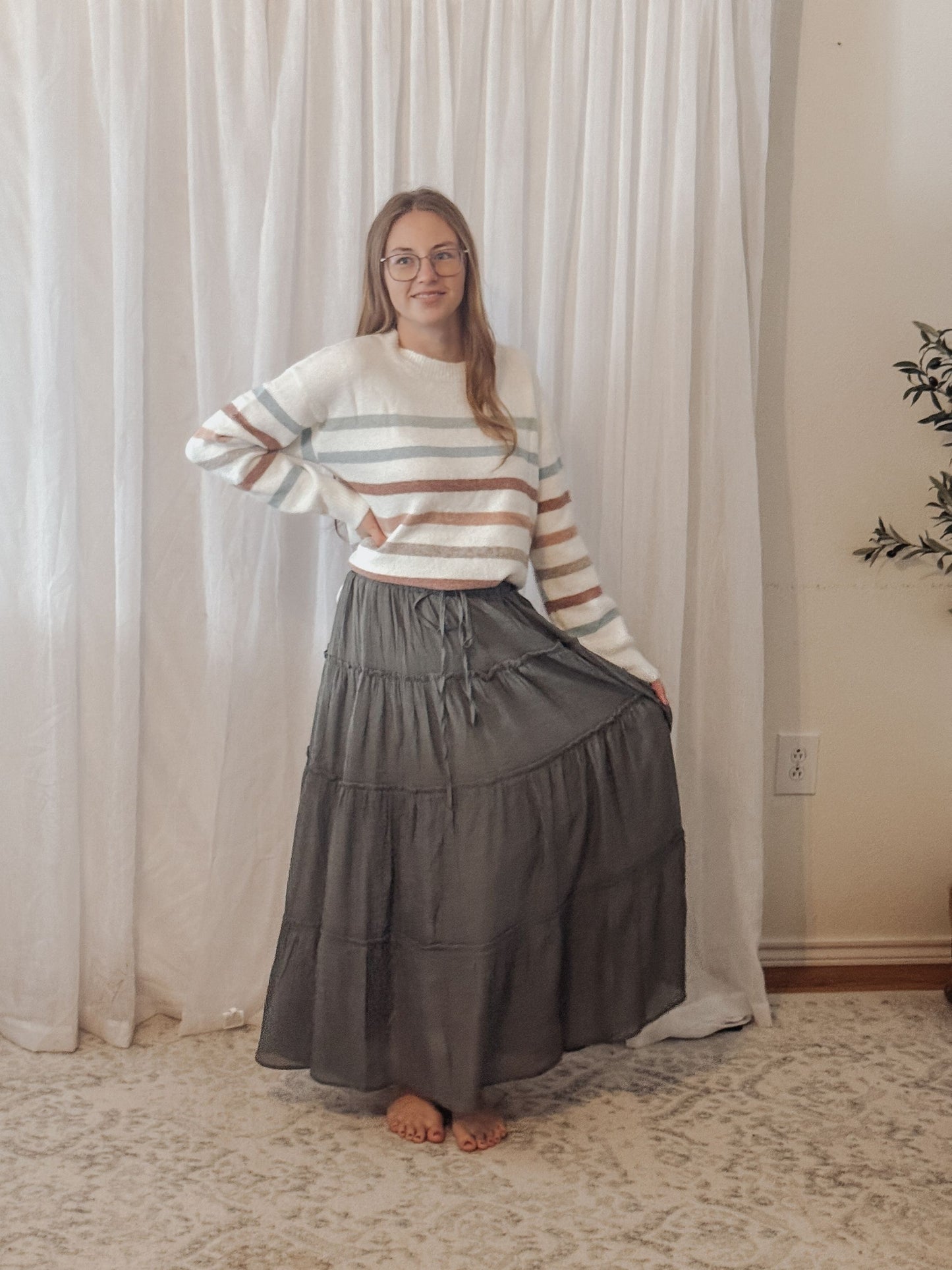 Tiered Maxi Skirt in Olive