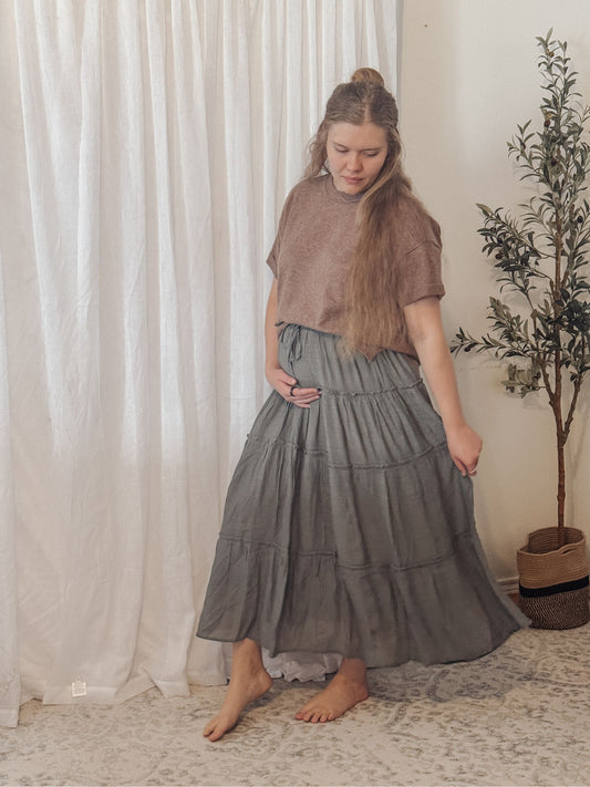 Tiered Maxi Skirt in Olive