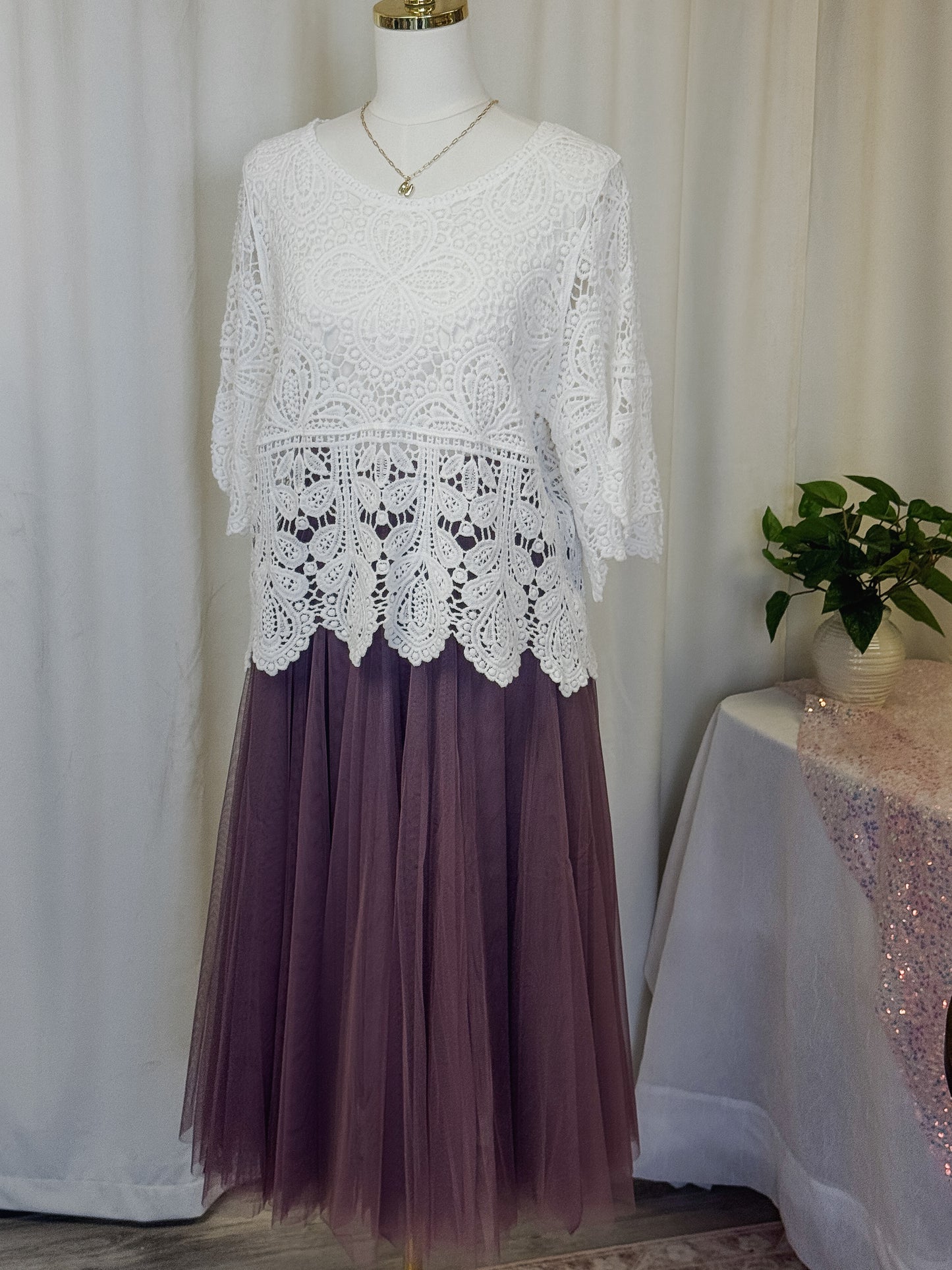 Tulle Midi Skirt in Dusty Rose