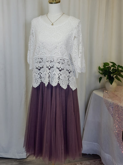 Tulle Midi Skirt in Dusty Rose