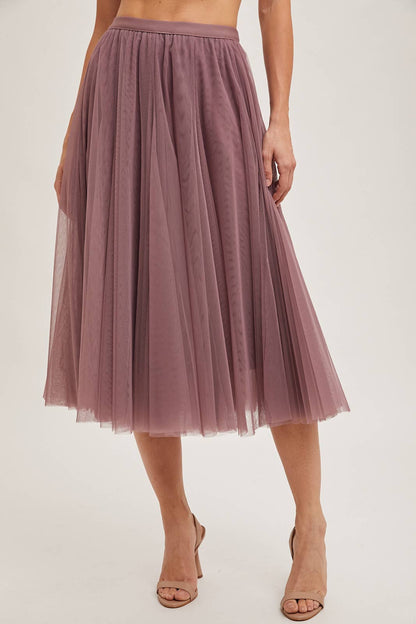 Tulle Midi Skirt in Dusty Rose