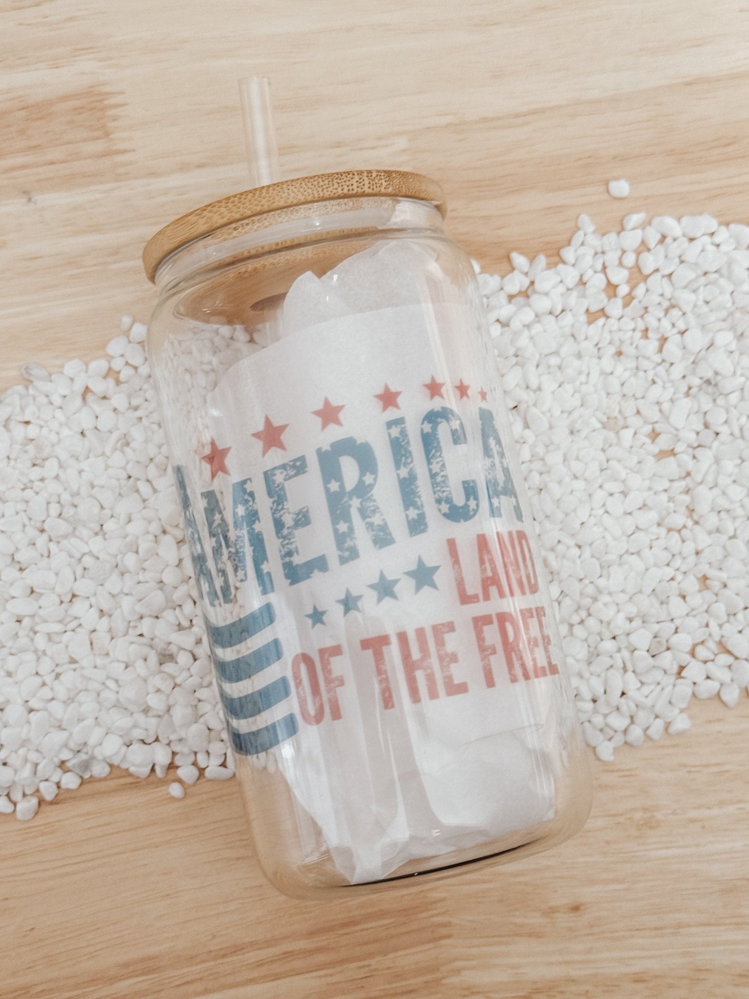 America Land Of The Free 16oz Glass Can Cup - Emma K Designs