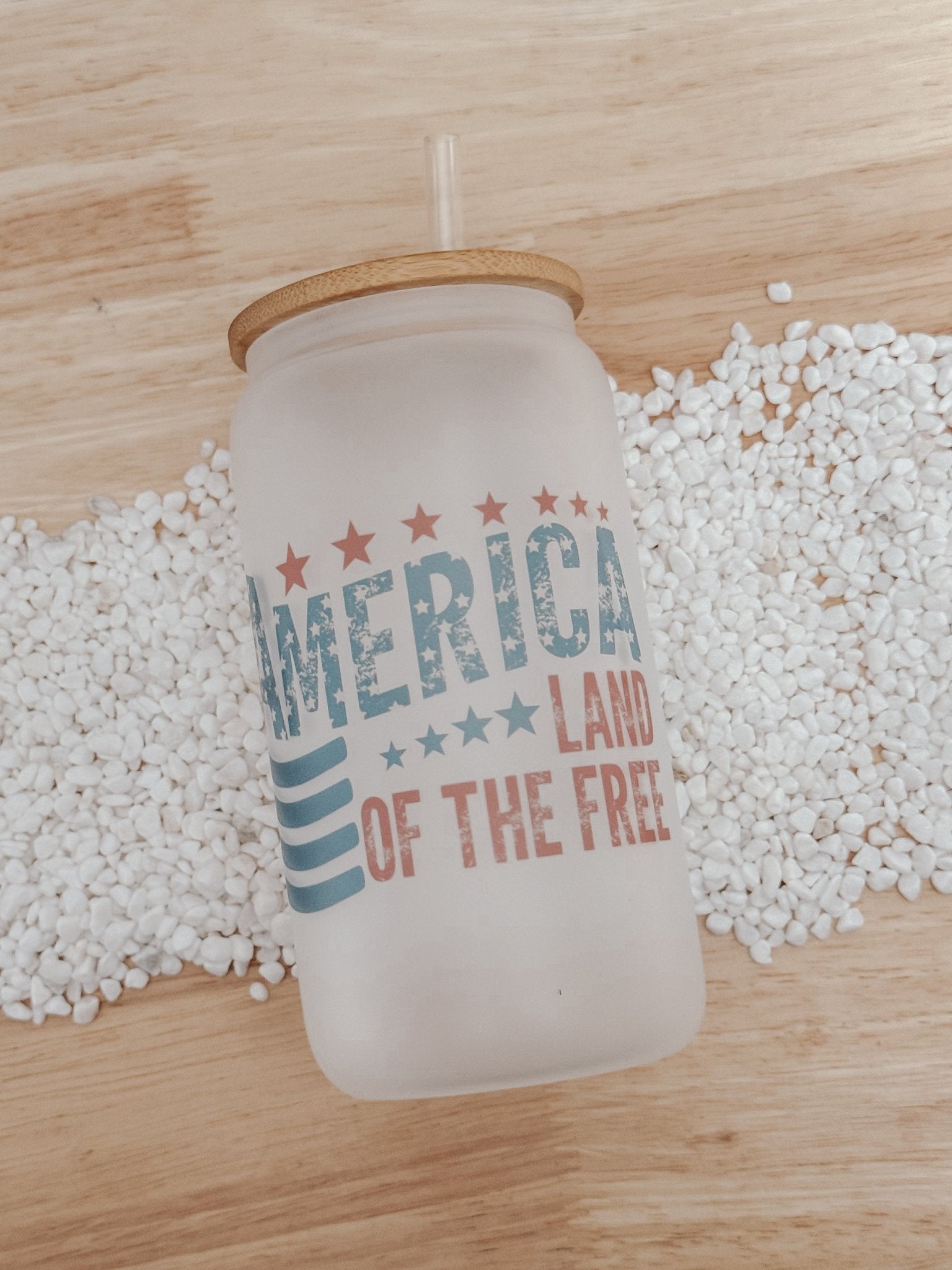 America Land Of The Free 16oz Glass Can Cup - Emma K Designs