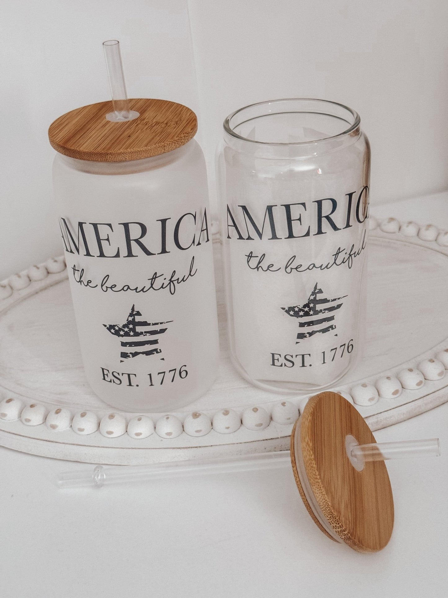 America The Beautiful 16oz Glass Can Cup - Emma K Designs