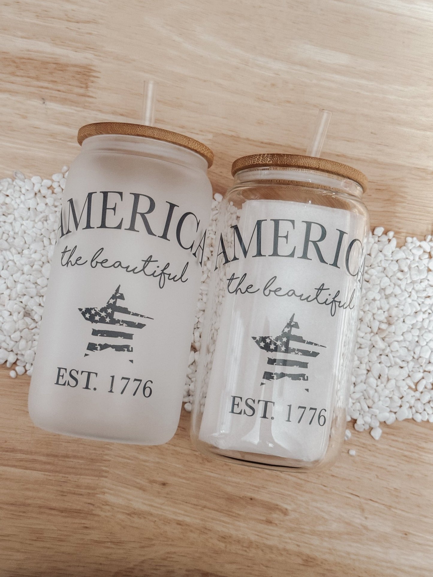 America The Beautiful 16oz Glass Can Cup - Emma K Designs