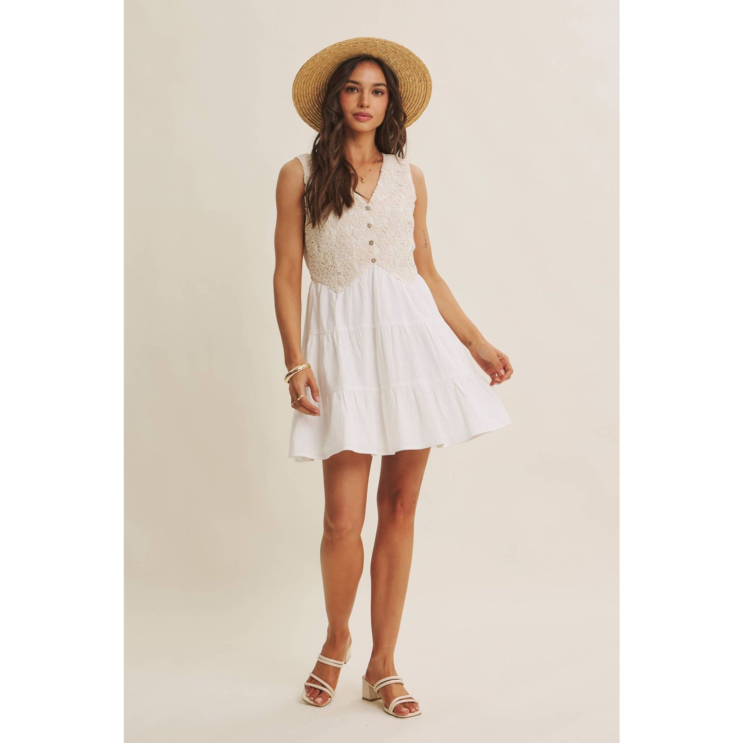 Boho Lace Bodice Mini Dress