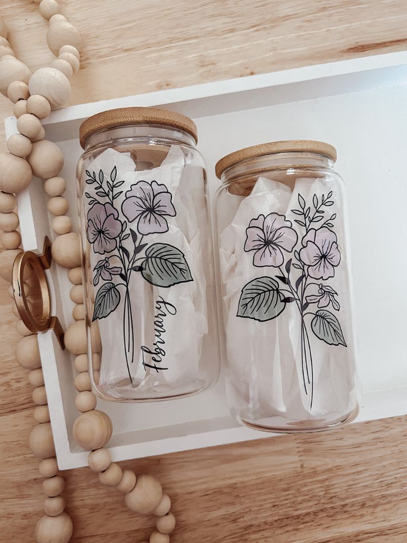 Birth Month Flower 16oz Glass Can Cup - Emma K Designs