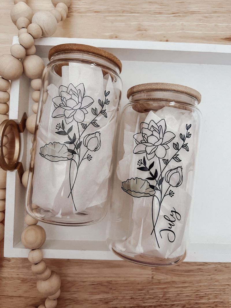 Birth Month Flower 16oz Glass Can Cup - Emma K Designs