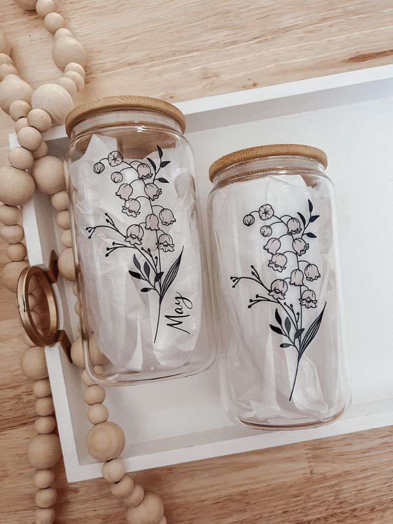 Birth Month Flower 16oz Glass Can Cup - Emma K Designs