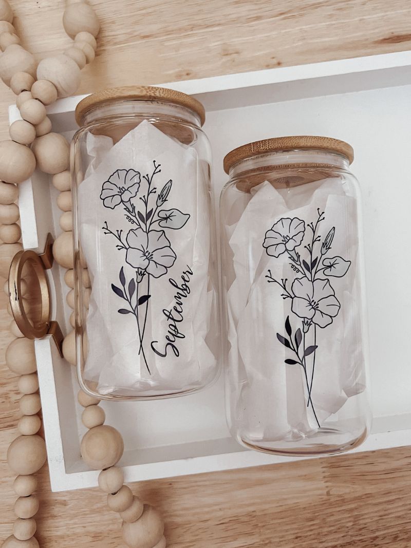 Birth Month Flower 16oz Glass Can Cup - Emma K Designs